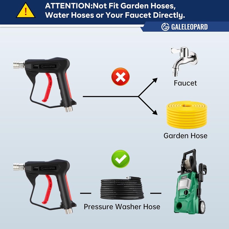 GALELEOPARD Short Pressure Washer Gun with 1/4" Quick Connector, 4350 PSI High Pressure Washer Gun with 5 Spray Nozzle Tips, 3/8'' Male Plug and M22-14/15mm Fittings, Power Washer Gun Compatible with Foam Cannon - Image 4